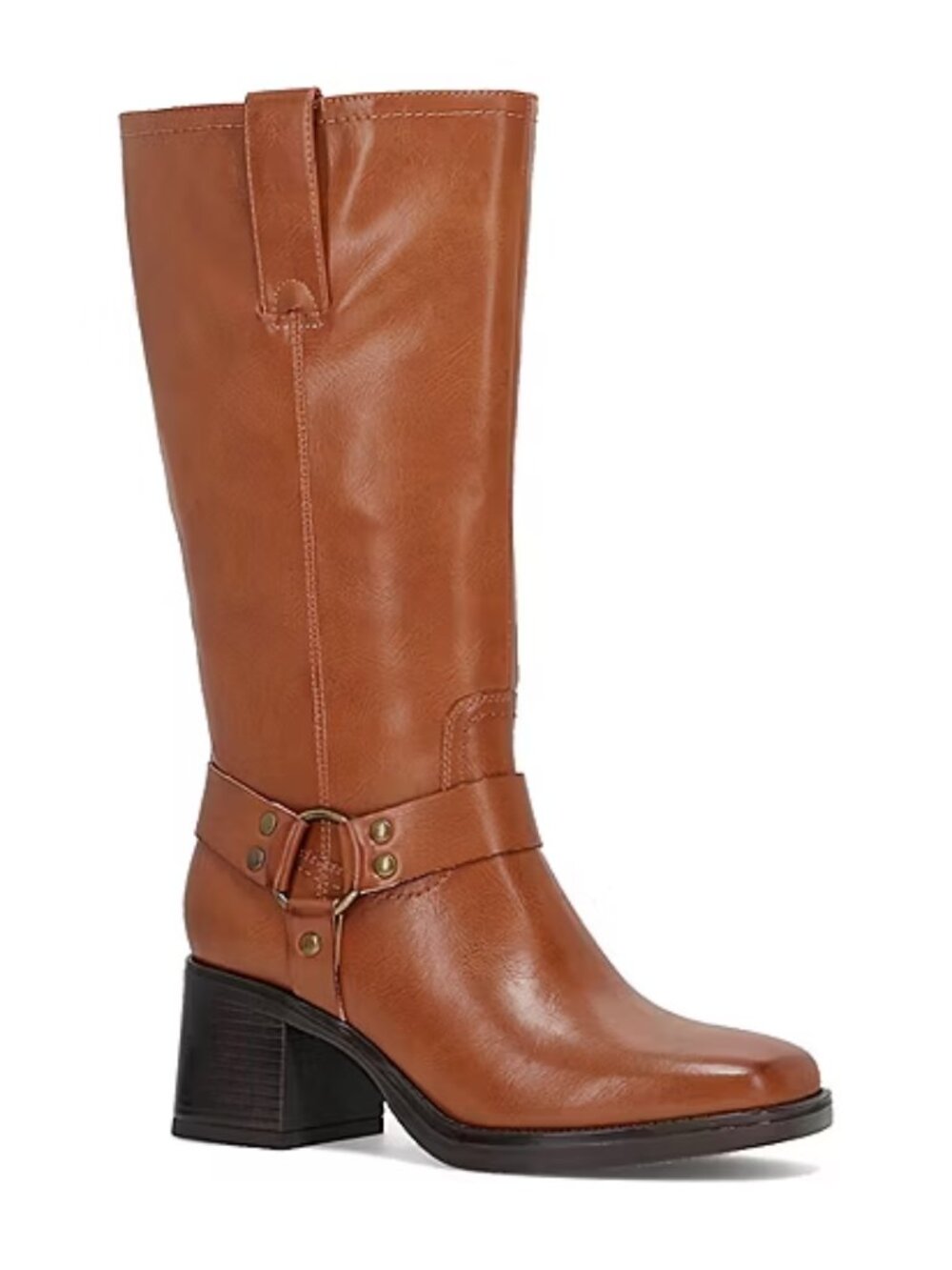 Frye and Co Boots 9.5 Brown Moto Motorcycle Riding Stacked Heel Mid Calf Nica